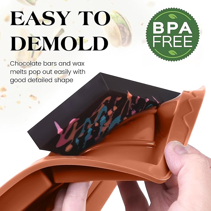 2 Pcs Chocolate Bar Molds Deep Large Chocolate Molds Silicone Break Apart Thick Silicone Molds for Candy Bar, With 100 Pcs Bags and 1 Pc Scraper Set (5 Snap）