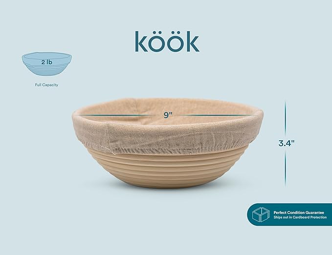 Kook Proofing Set, Sourdough Bread, 2 Rattan 9 Inch Banneton Baskets, 2 Basket Covers, Metal Scraper, Plastic Scraper, Scoring Lame, 5 Blades and Case, Baking Kit, Dough Bowls, Round Shape