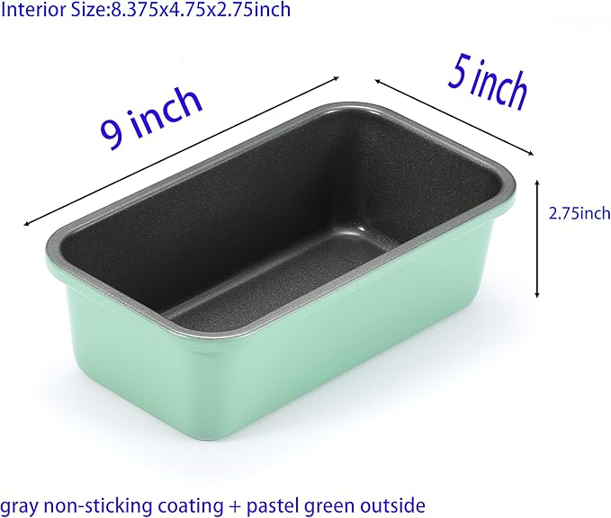 Monfish Bread Loaf Pans for Home Baking, 2pcs Carbon Steel 1lb loaf Tin, Rosemary Green 9x5 inch Non-Stick bread Pan Mold