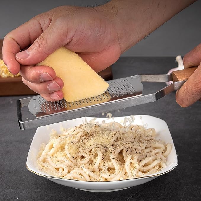 Professional Cheese Graters for Kitchen Stainless Steel Handheld,Durable Rust-Proof Metal Lemon Zester Grater With Wood Handle for Cheese,Chocolate,Spices,Kitchen Gadgets (Square Hole)