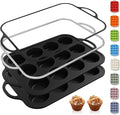 2 Packs 12 Cups Silicone Muffin Pan with Metal Reinforced Frame Regular Size Cupcake Tray Egg Mold Wedding Day Engaged Engagement Hostess Couple Newly Wed House Christmas Married Unique Gift