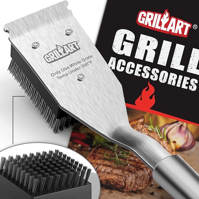 GRILLART Grill Brush and Scraper, Wire BBQ Grill Brush for Outdoor Grill, 16.5” Grill Cleaning Brush BBQ Grill Accessories, Safe Grill Cleaner Brush-Ideal Gift for Men/Dad BBQ Brush for Grill Cleaning