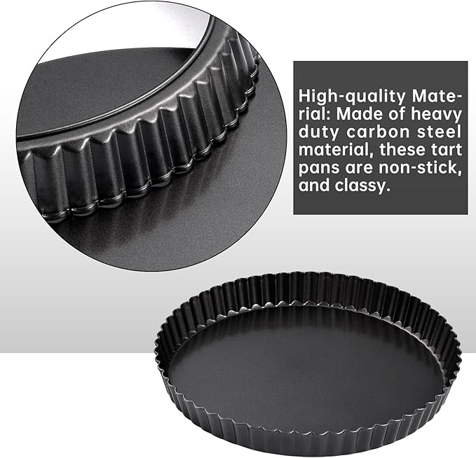 Theuzi 9 in Non-Stick Tart and Quiche Pan with Removable Bottom and 4 Mini Tart Pans 4-inch, Heavy Duty Fluted Side for Pies, Mousse Cakes, Dessert Baking (5 Pack)