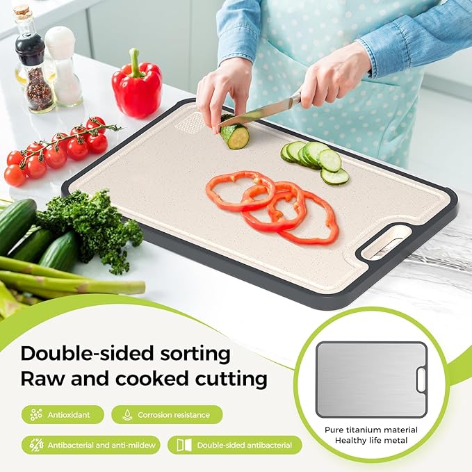 Titanium Cutting Board for Kitchen, Cutting Board Double Sided Food Grade, Pure Titanium/PP, Easy to Clean[18”*12.5”+15.5”*10.5”+12”*8.5”]