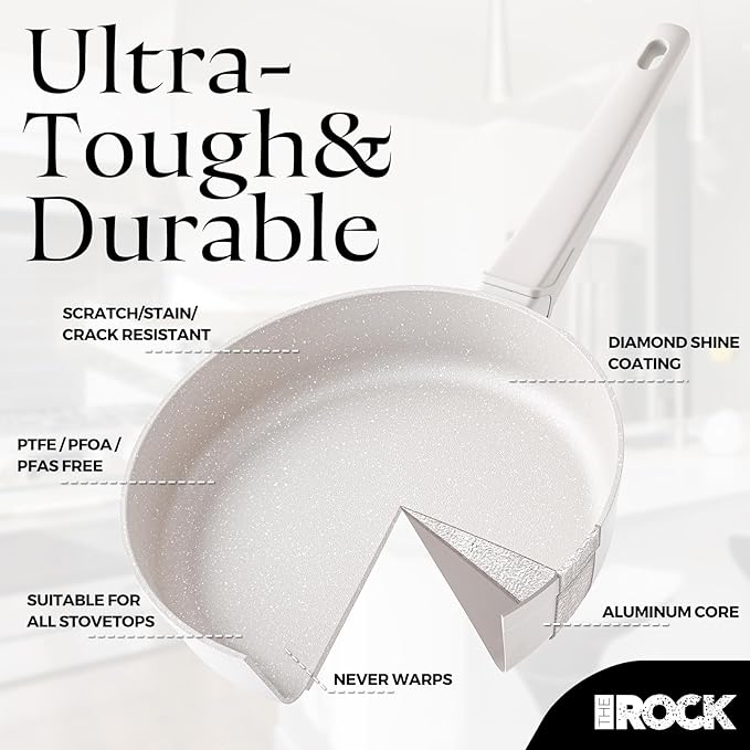 THE ROCK SOHO 9.5-Inch Ceramic Non Stick Frying Pan – Nothing Sticks, Never Warps, Lasts Longer, Non Toxic Skillet with Heat-Resistant Handle, PTFE PFOA & PFAS Free, Oven & Dishwasher Safe, Cream