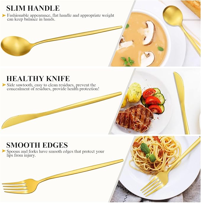 Matte Gold Stainless Steel Flatware Set for 4, 20-Piece Cutlery Tableware with Spoons and Forks, Dishwasher Safe