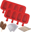 Ozera 2 Pack Popsicles Molds, Homemade Cake Pop Molds Cakesicle Molds Silicone Popcical Molds, 4 Cavities Ice Pop Cream Molds Maker with 50 Wooden Sticks & 50 Popsicle Bags for DIY Popsicles