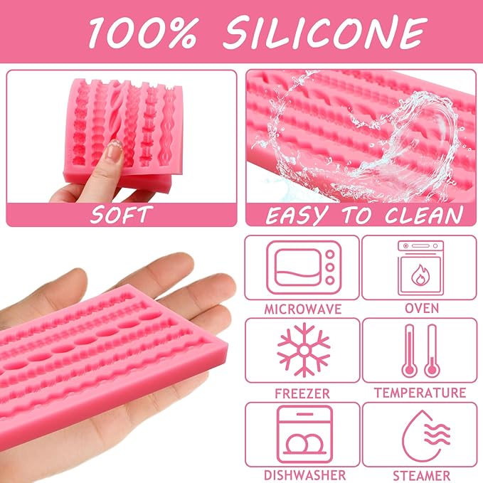 Hemp Rope Knot Silicone Molds, Knitting Bead Pearl Cake Border Chocolate Molds, Spiral Wave Pattern Shaped Fondant Molds for Cake Decoration Cupcake Topper Gum Paste Clay Resin(6 Cavity)
