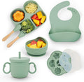Silicone Baby Feeding Set, Baby Led Weaning Supplies, Baby Food Tableware Silicone Suction Plate, Bowl, Spoons, Fork, Waterproof Bib, Cup & Complementary Food Cake Mold, Baby Eating Utensils