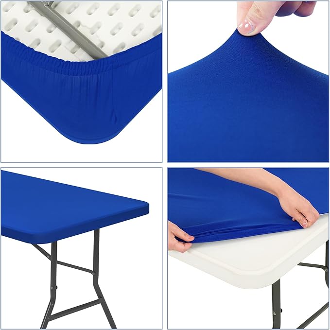 6 Pack Stretch Fabric Table Top Cap Cover, fits 6' Tables, Spandex Table Covers Washable Elastic Rectangle Tablecloth Protector for Indoor Outdoor Party Picnic Wedding, Royal Blue, 30" W x 72" L