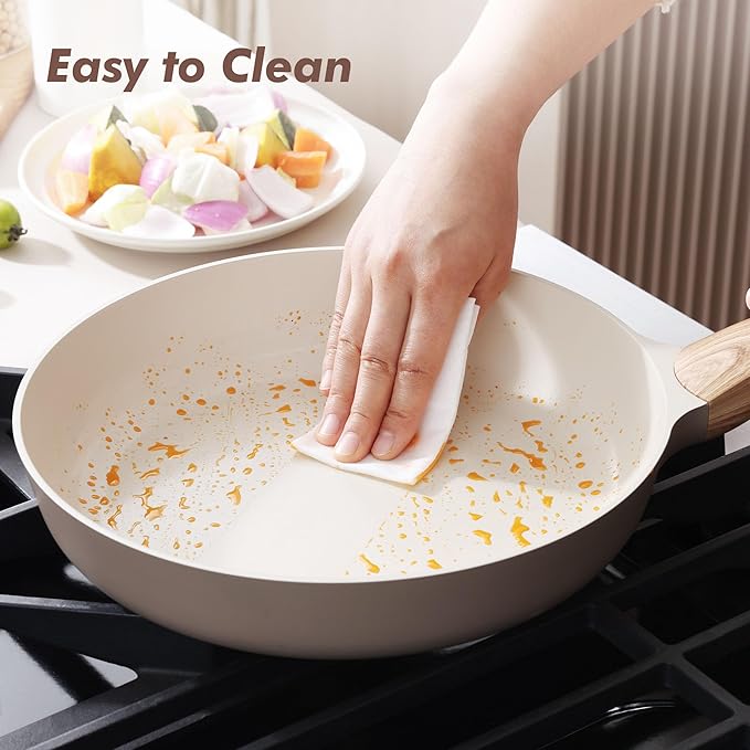 SENSARTE Ceramic Nonstick Frying Pan Skillet with Lid 9.5Inch Non Stick Egg Pan Omelette Pans, Non-toxic Kitchen Cooking Chef's Pan, Free of Intentionally Added PFAS/PTFE/PFOA, Induction Compatible