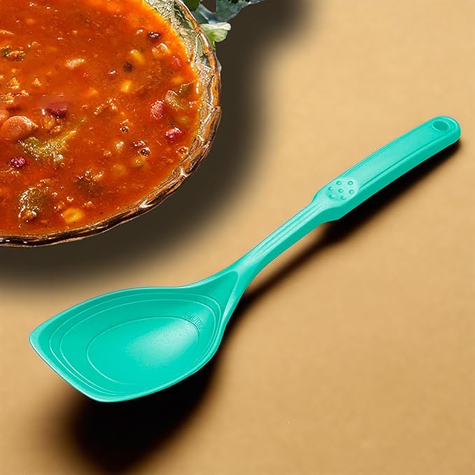 2 Pack Large Silicone Cooking Spoons set, Non-Stick Slotted/Solid Spoon set with Deep Bolw& Measurement Mark for Mixing, Serving, Draining, Scooping, Scraping, Heat Resistant Kitchen Utensils,Teal