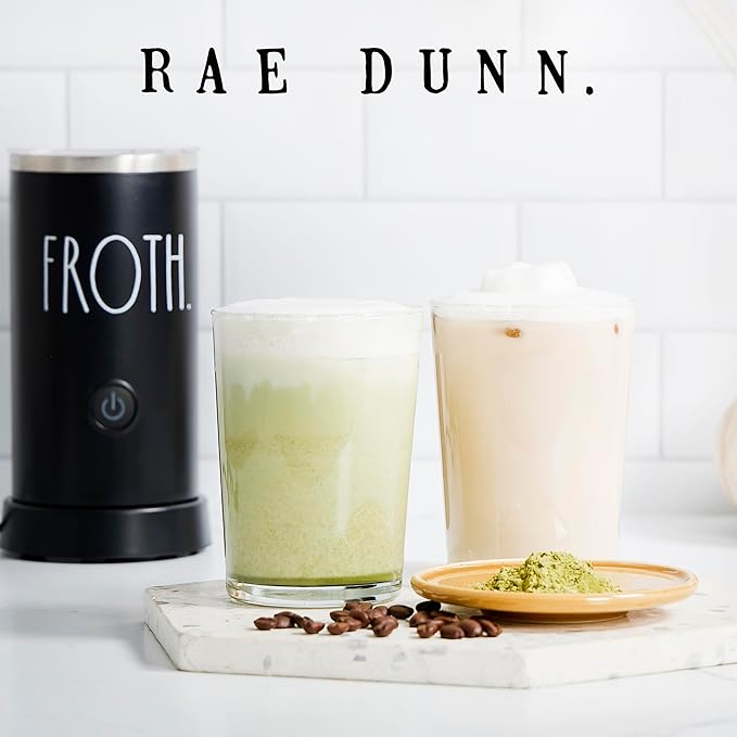 Rae Dunn Electric Milk Frother Steamer -Stylish Automatic Milk Steamer and Frother, Milk Warmer, Hot and Cold Foam Maker for Coffee, Latte, Cappuccino, Macchiato - 550 Watt (Black)