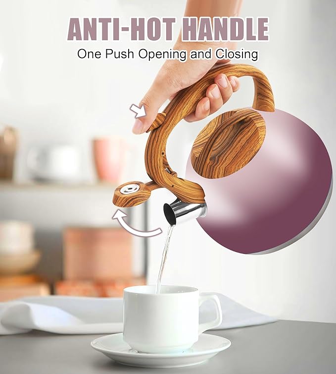 Tea Kettle for Stove Top, 3.2QT Whistling Tea Pots with Wood Parttern Handle, Stainless Steel Teapot for Home and Kitchen (Purple Gradient)