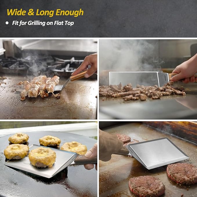 Stainless Steel Metal Spatula Set For Griddle, Grill Spatula Scraper for BBQ/Flat Top Grill- Full Tang Handle -Thicked Blade- Beveled Edges, Great Griddle Accessories for Pancake/Dough Cutter