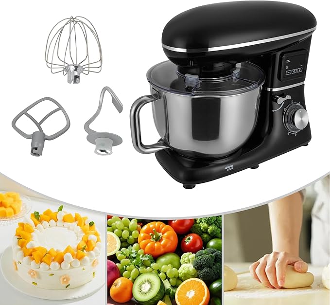 Stand Mixer 1350W Electric Tilt-Head Mixer with 6.5 QT Stainless Steel Bowl, 6 Speed with Pulse Kitchen Mixer, Food Mixer with Dough Hook, Flat Beater, Whisk, Splash Guard (Black)