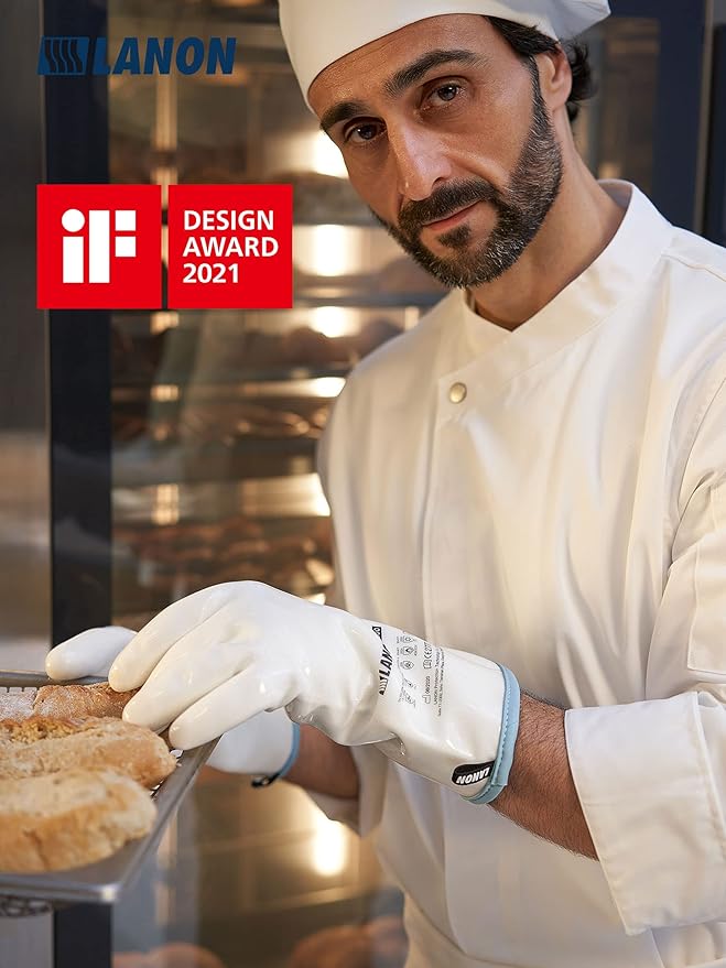LANON Liquid Silicone Gloves, Heat Resistant Oven Gloves with Fingers, Food Grade, Waterproof, White, XL