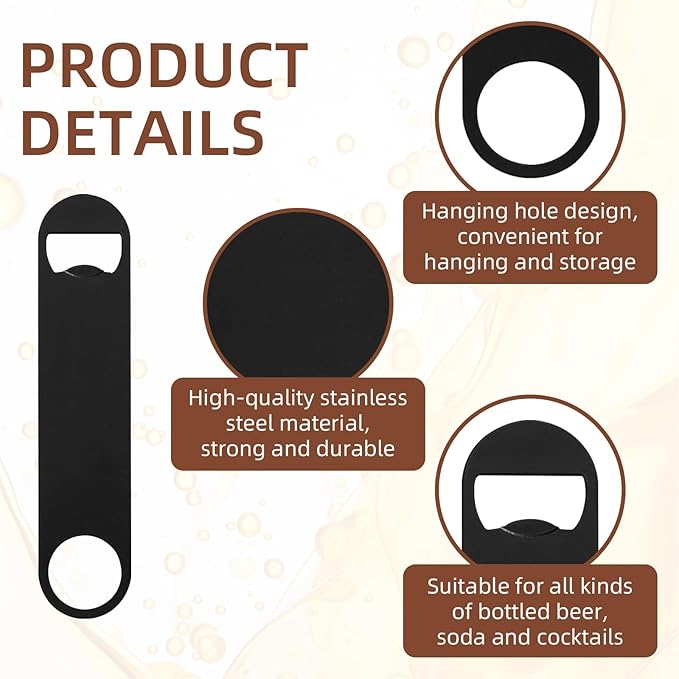 100 Pack Flat Beer Bottle Opener 5 inch Stainless Steel Flat Bottle Opener Black Beer Bottle Openers for Bartender Kitchen Bar Restaurant (5 Inch)