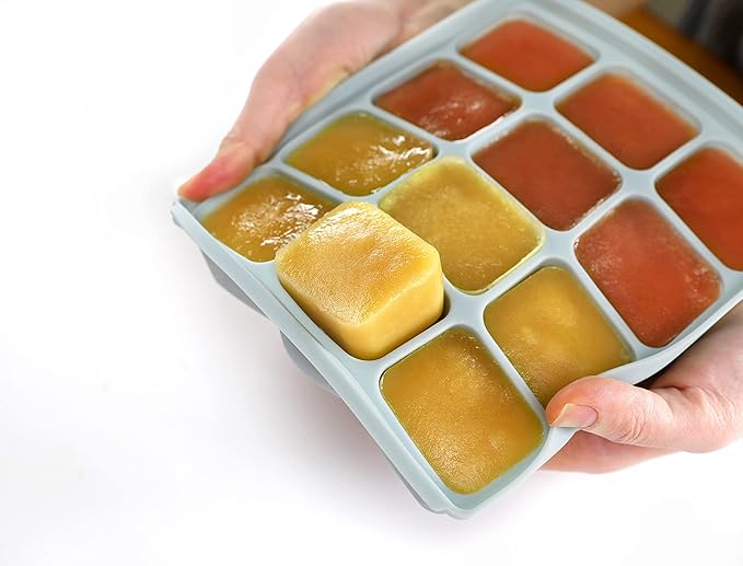 Baby Food Storage Silicone Cubes with Clip-On Lid Freezer Tray Baby Food Soups Purees Ice Easy and Safe Design Made in Korea (20, Ocean Blue)