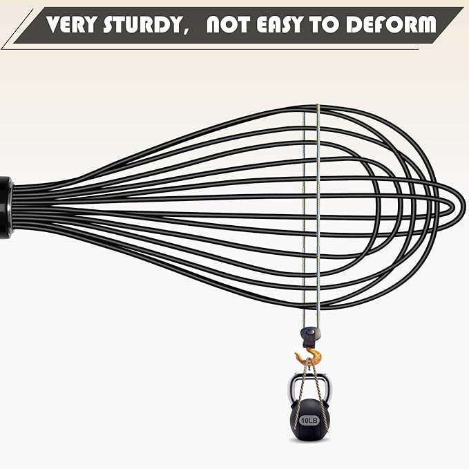 TEEVEA Silicone Whisk Stainless Steel Heat Resistant Non Scratch Kitchen Cooking Utensil for Blending Whisking Beating Frothing Stirring 11 Inch Black
