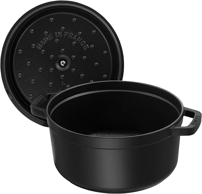 STAUB Cast Iron Dutch Oven 4-qt Round Cocotte, Made in France, Serves 3-4, Matte Black