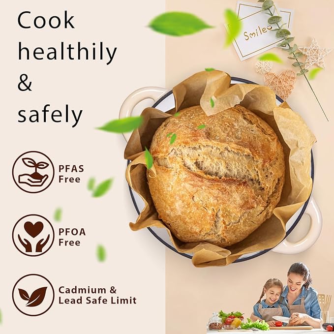 Romswi Enameled Cast Iron Dutch Oven Set - 3qt & 5.5qt Dual Combo - 7-Layer Professional Grade Dutch oven pot with lid - Oven Safe for Braising, Stews, Roasting, Bread Baking - White Bread Dutch Oven