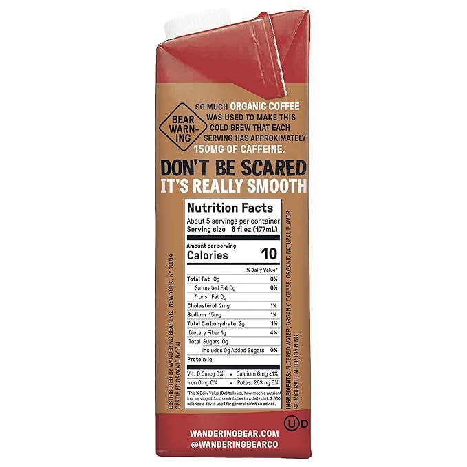 Wandering Bear Organic Cold Brew Coffee Variety Pack - Extra Strong, Bold, Smooth, Unsweetened, Shelf-Stable, Ready to Drink, Iced Cold Brewed Coffee Drink - 32 fl oz (3pk - Vanilla, Black, Mocha)