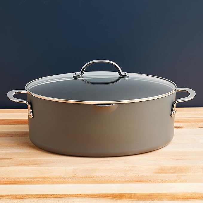Rachael Ray 80090 Professional Hard Anodized Nonstick Cookware Oval Pasta Pot/Braiser, 8 Quart - Gray