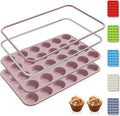 2 Pack 24 Cups Mini Muffin Pan with Metal Reinforced Frame Silicone Molds Cake Pans Egg Bites Silicone Circle Cookie Molds Muffin Tin Tart Pans Non Stick Toxic Oven Safe Baking Sheet Set