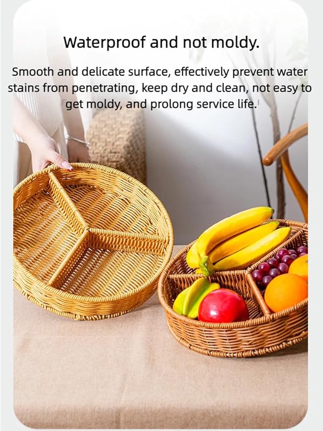 hand-woven round rattan basket storage basket storage box ornaments decorative basket multifunctional picnic food bread basket fruit gift basket key basket. (Chinese plum)