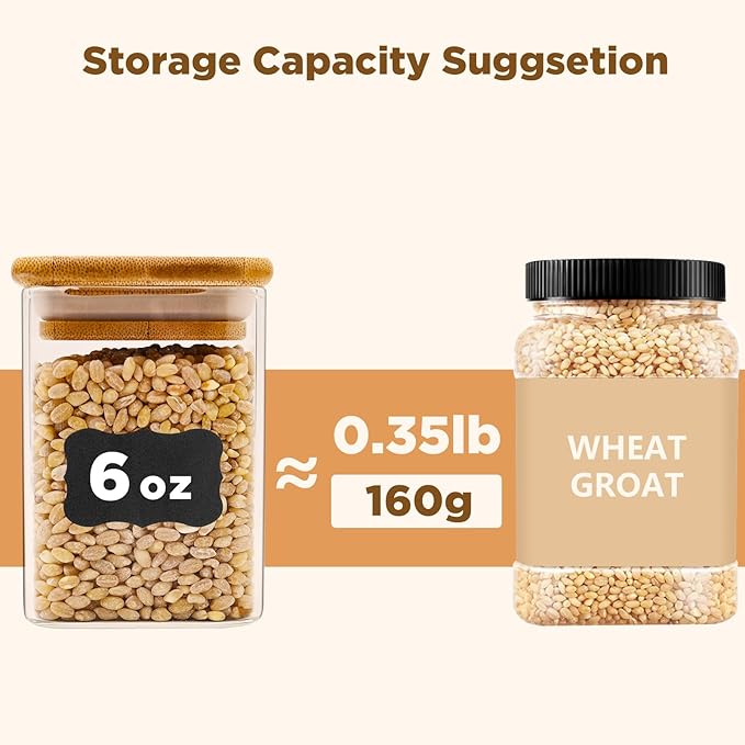Glass Food Storage Jars Square 6oz, 16 Pack Glass Jars With Bamboo Lids, Kitchen Storage Containers For Spice, Candy, Cookie, Storage For Pantry Organizers