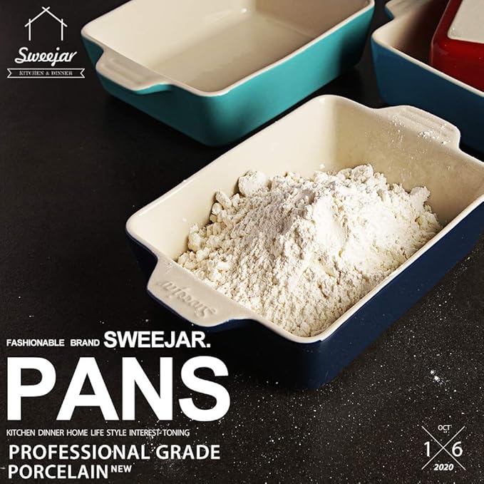 Sweejar Ceramic Baking Dish, Rectangular Small Baking Pan with Double Handles, 20 Oz for Cooking, Brownie, Kitchen, 6.5 x 4.9 x 1.8 Inches(Red)