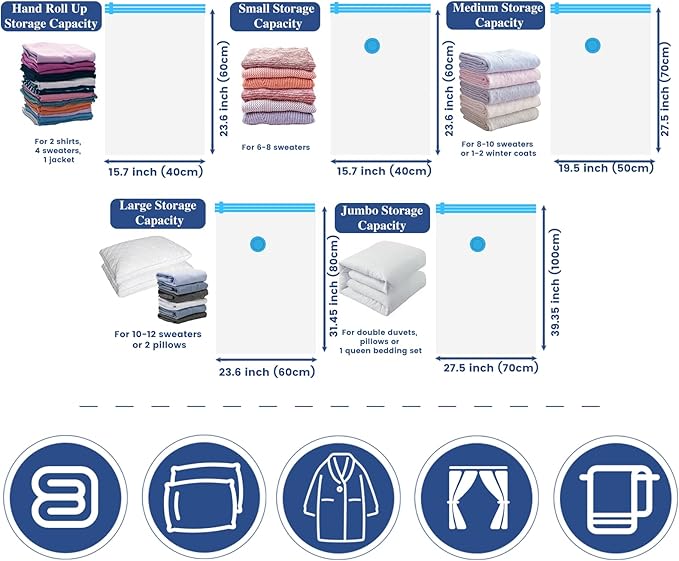 Vacuum Storage Bags, 8 Medium Space Saver Vacuum Sealed Bags for Clothes, Compression Bag Blanket Storage Travel Essentials