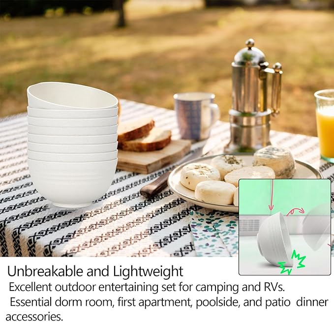 Homestockplus 24 Oz Unbreakable Cereal Bowls Set of 8 - Microwave & Dishwasher Safe Wheat Straw Fiber Bowls for Soup, Rice, Salad - Eco-Friendly and Robust 【Non Ceramic】