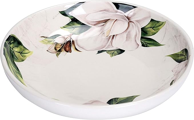 Bico Magnolia Floral Pasta Bowls, 35oz Salad Bowl Set of 4, Large Ceramic Serving Dinner Bowls for Soup and Cereal, Microwave and Dishwasher Safe, Gift for Housewarming and Thanksgiving