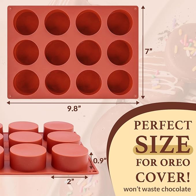 HKNMTT Round Silicone Molds 3 PCS, 12-Cavity 2.1" Round Cylinder Chocolate Covered Cookie Mold, Food Grade Non-Stick Baking Moulds for Candy Handmade Soap Pudding Jello Mini Cake Jelly Brownie