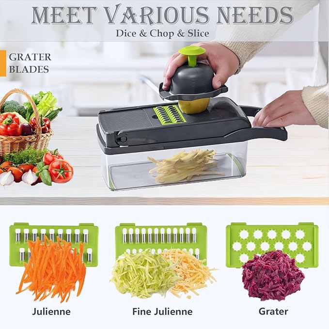 Pro-Series 20-in-1 Mandoline Slicer & Spiralizer, Veggie Chopper with Container, Home Essential Kitchen Gadget