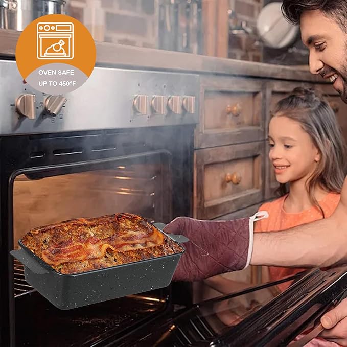 9x5 Meatloaf Pan with Drain Tray, Heavy-Gauge Carbon Steel Nonstick Loaf Pan for Baking Bread, Oven-Safe Healthy Baking Pan for Meatloaf, Banana Bread, Sandwich Bread