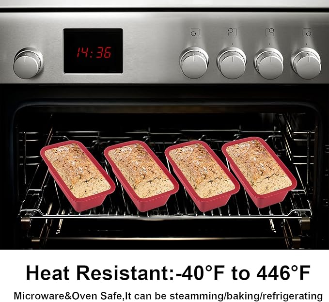 Silicone Mini Loaf Pan Set of 4, NonStick Easy Release Rectangle Silicone Mini Cake Pan for Baking Bread, Flexible BPA Free Silione Baking Mold and Bread Mold, Toast Pan, Brownie Loaf Pan, Cake Mold…