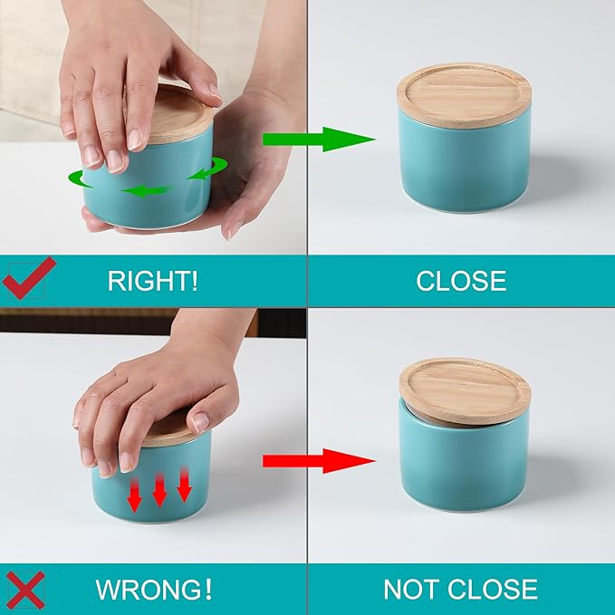 Sweejar Kitchen Canisters Ceramic Food Storage Jar, Stackable Containers with Airtight Seal Wooden Lid for Serving Ground Coffee, Tea, Sugar, Spice and More - 5 Fl Oz(Gradient Blue)