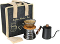 SOTECH Pour Over Coffee Maker Set with Black Gooseneck Kettle, Wooden Pad Holder, Coffee Dripper Server, DIY Manual Portable Coffee Maker Set