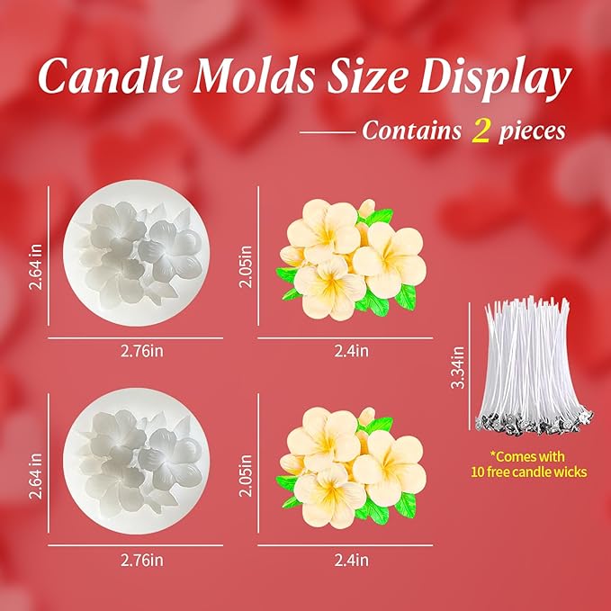 2Pcs Frangipani Flower Candle Wax molds Silicone Shapes for Wax Candles Making Valentine Flower Silicone Large Candle Wax Making molds for Candles moldes de silicona Flores para velas