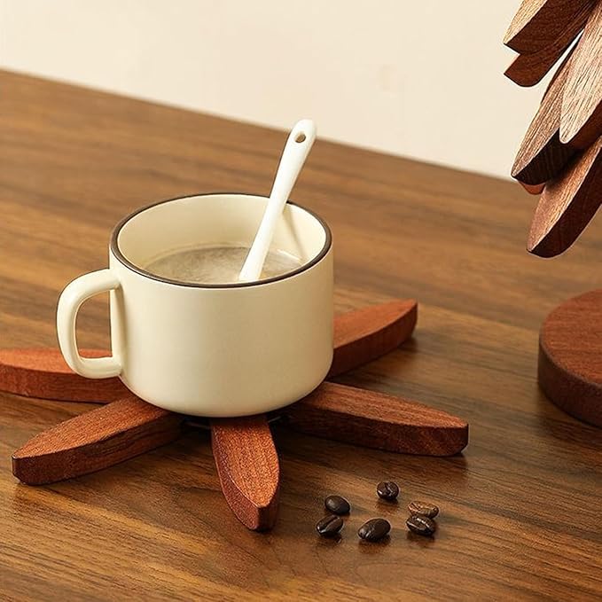 Natural Wood Tree Trivet Set, 𝐍atural Tree Trivet Set - 4 Wooden Trivets,4 Wooden 𝐓rivets & 1 Stand Like a Christmas Trees,for Hot Dish,Pot,Bowl,Teapot,Hot Pot Sets (Walnut Finish 4 Trivets,3set)