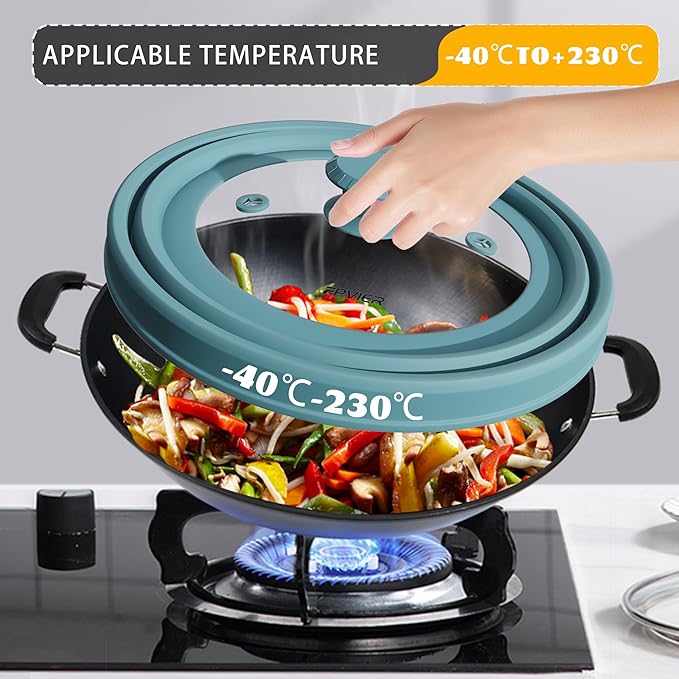 Collapsible Microwave Splatter Cover - Vented Silicone & Glass Lid with Easy-Grip Handle, Fits 6 to 10 Inch Plates & Bowls, 10.8 Inch Diameter, Prevents Splatters & Ensures Even Heating