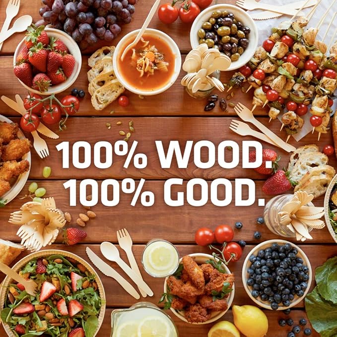 Disposable Wooden Cutlery Set - 100% Home Compostable - 2000 Forks, 6.5" Wooden Forks, Eco-Friendly, Organic, Sustainable and Carbon Neutral Certified
