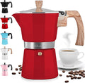 Zulay Kitchen Stovetop Espresso Maker - Moka Pot 6 Espresso Cups - Percolator Coffee Maker for Classic Cuban & Italian Style Espresso - Portable Coffee Maker for Camping & Travel - (Red)