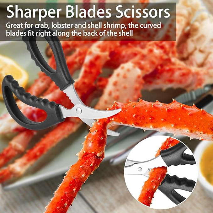 Seafood Cracker Tool Set With Lobster Sheller Stainless Steel Crab Crackers Crab Leg Fork Seafood Scissors And Storage Bag, Crab Leg Pick Utensils Set Crab Eating Tools (9Pcs)