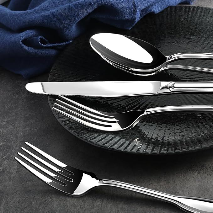 Silverware Set for 6, Stainless Steel Cutlery Set with Wide Handles, Mirror Polished Utensils Heavy Duty Spoons and Forks Set for Kitchen, Dishwasher Safe (Silver, 30 Pieces for 6)