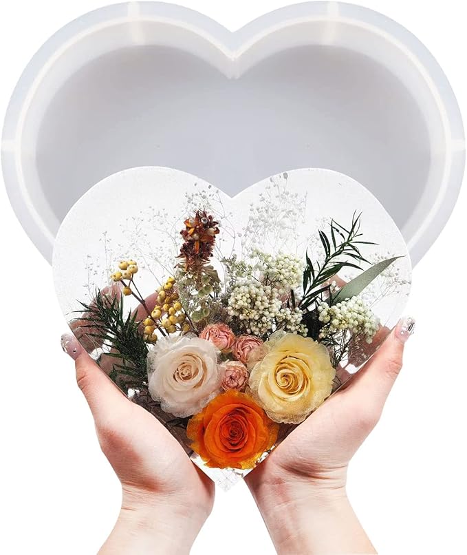 Large Silicone Molds for Resin, Resin Heart Molds 7.3'' x 8.7“x 2'', Deep Epoxy Resin Molds for Flowers Preservation,Resin Art, Resin Casting DIY Mold for Wedding,Valentine, Anniversary