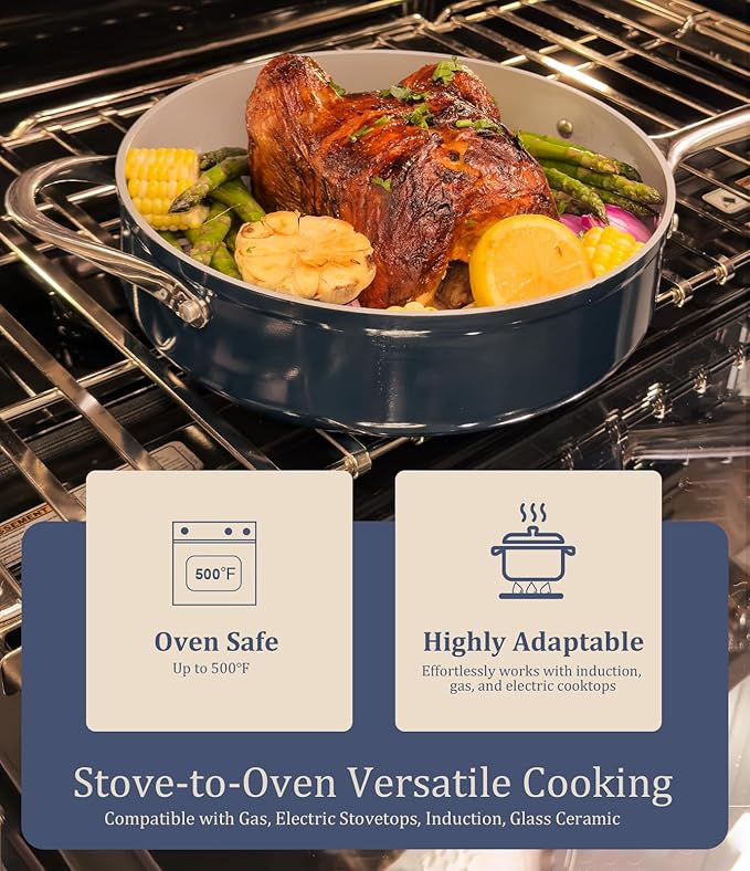 3.5QT Nonstick Ceramic Sauce Pan with Lid 8 Inch Ceramic Cookware Even Heat Distribution, Non Toxic PFAS-Free Healthy Cooking Pot for All Stovetops, Oven Safe Up To 500°F, Fusion Red